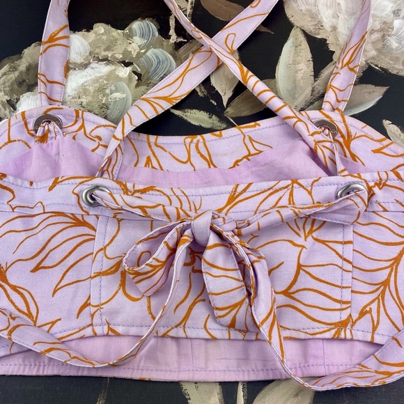 Jonathan Simkhai Tilly Cropped Floral Crisscross Top in White Yellow Size Small. - Picture 5 of 14